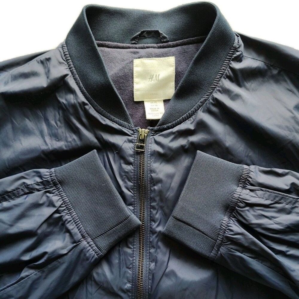 H&M Men’s Size XL Blue Navy Nylon Lightweight Spring Bomber Jacket Zip Pockets